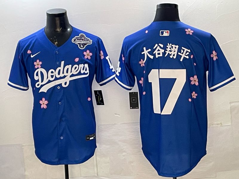 Men Nike 2026 Los Angeles Dodgers #17 Ohtani Blue Sakura Edition Game MLB Jersey 072